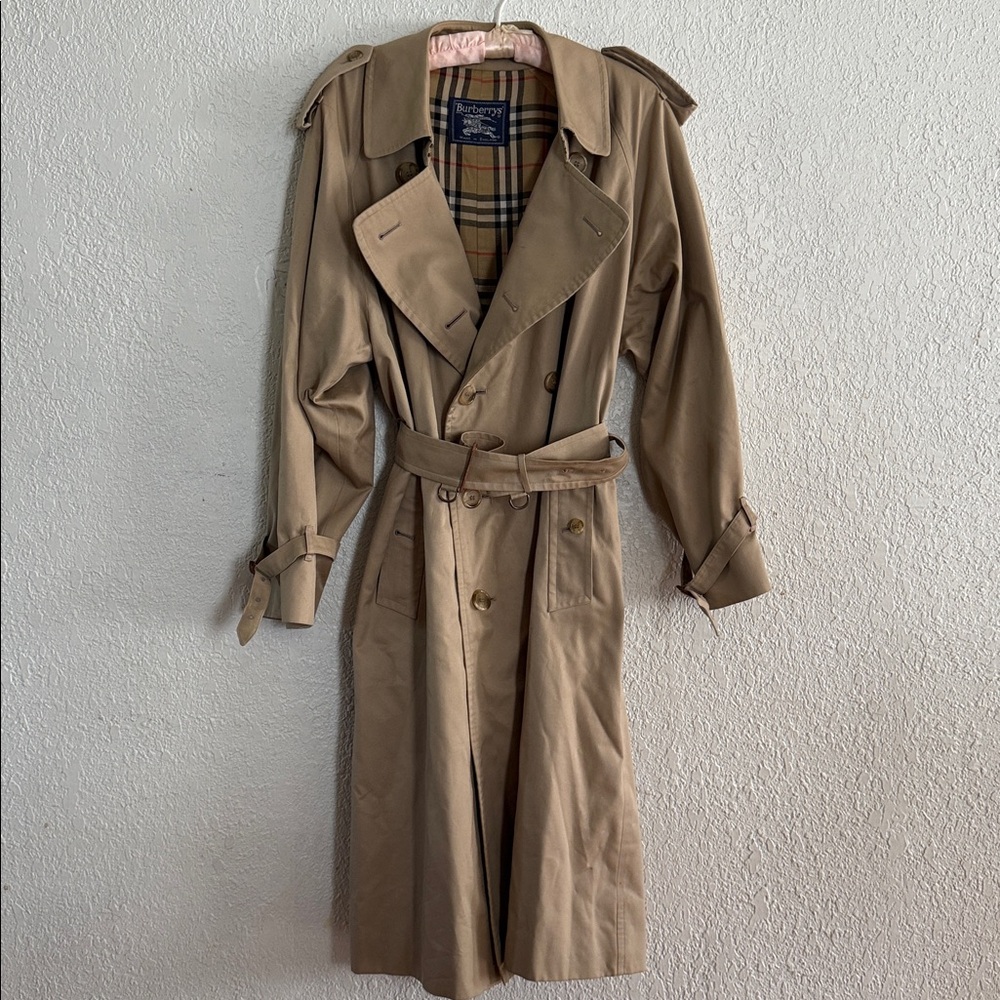 Vintage Burberry Beige Trench Coat with Plaid Lining